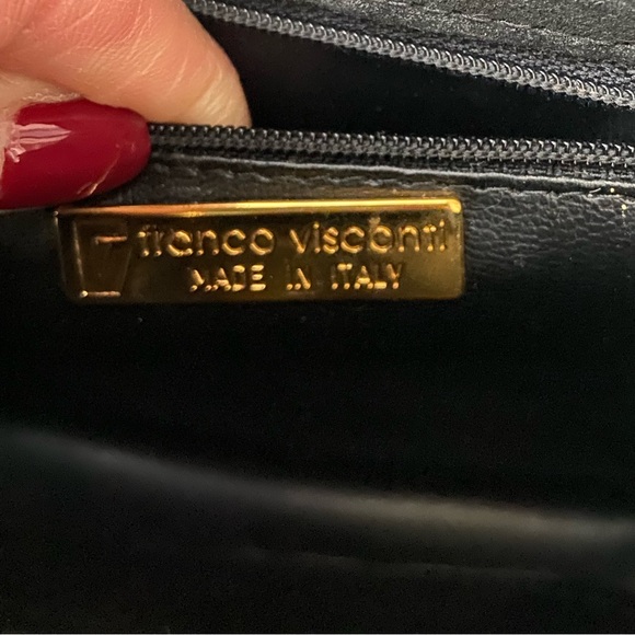 Vintage Franco Visconti Snake Print Leather Crossbody Handbag Purse Gold Tone - Picture 2 of 15